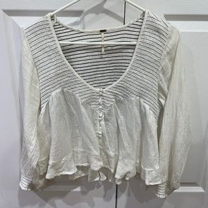 Free people white smocked longsleeve top